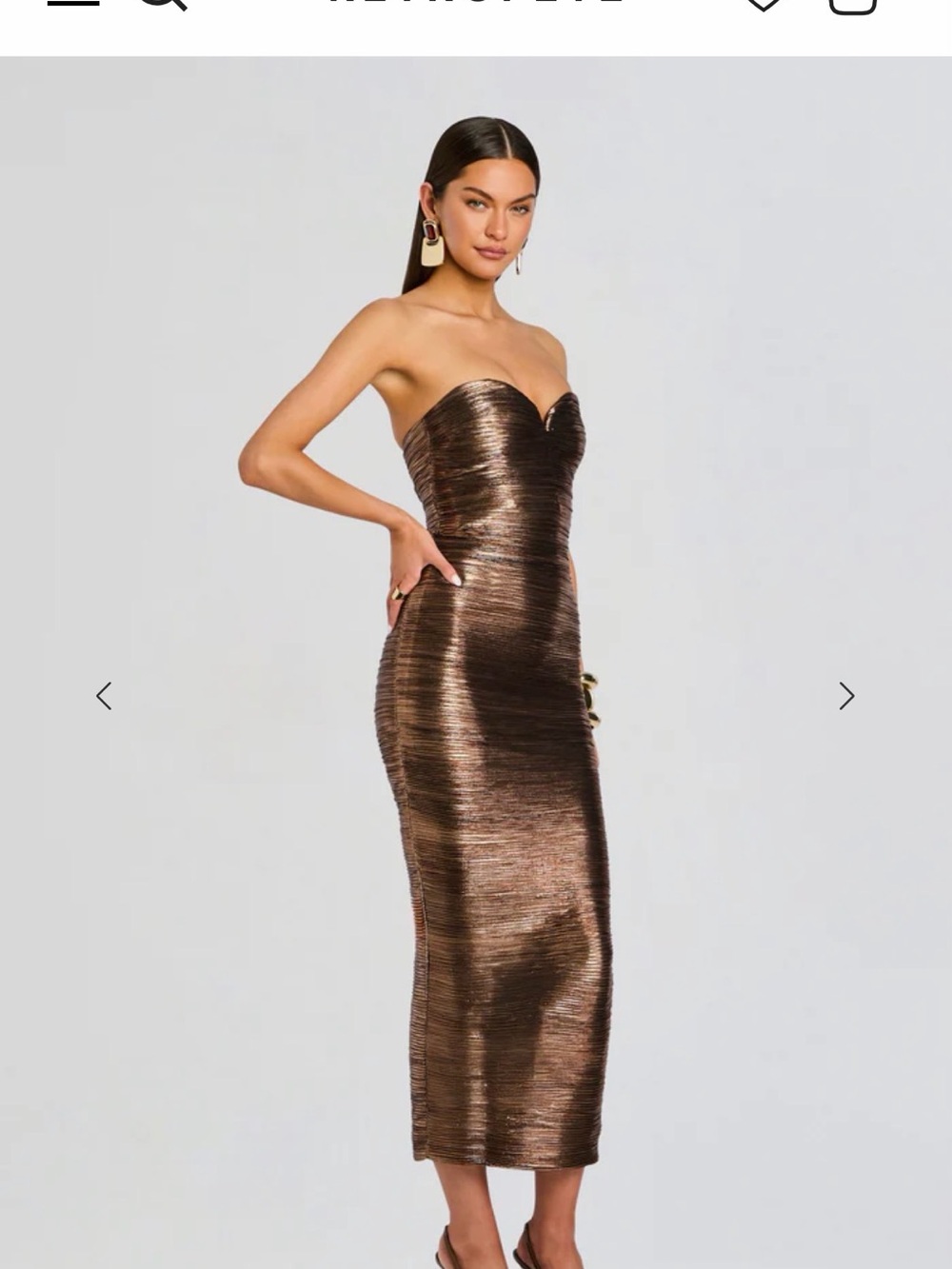 Retrofete Strapless Metallic Bronze Midi Dress